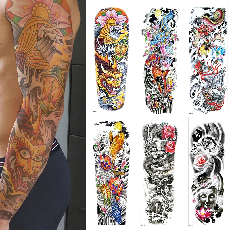 

REALISTIC TEMPORARY TATTOO SLEEVE, ARM, HELLS ANGEL, SKULL, ROSES, MENS, WOMENS