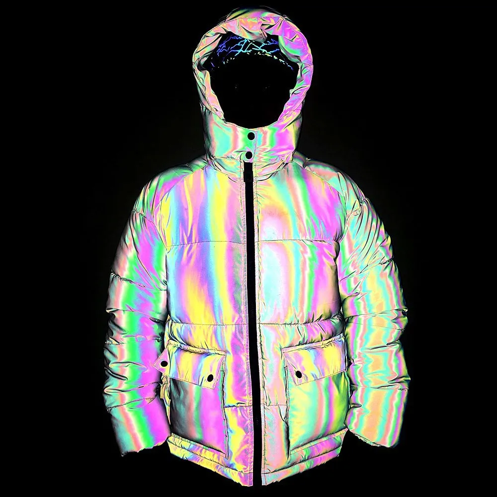 2024 Men's New Cold Protection in Winter Cotton-Padded Clothes Youth Colorful Reflective Cotton-Padded Clothes