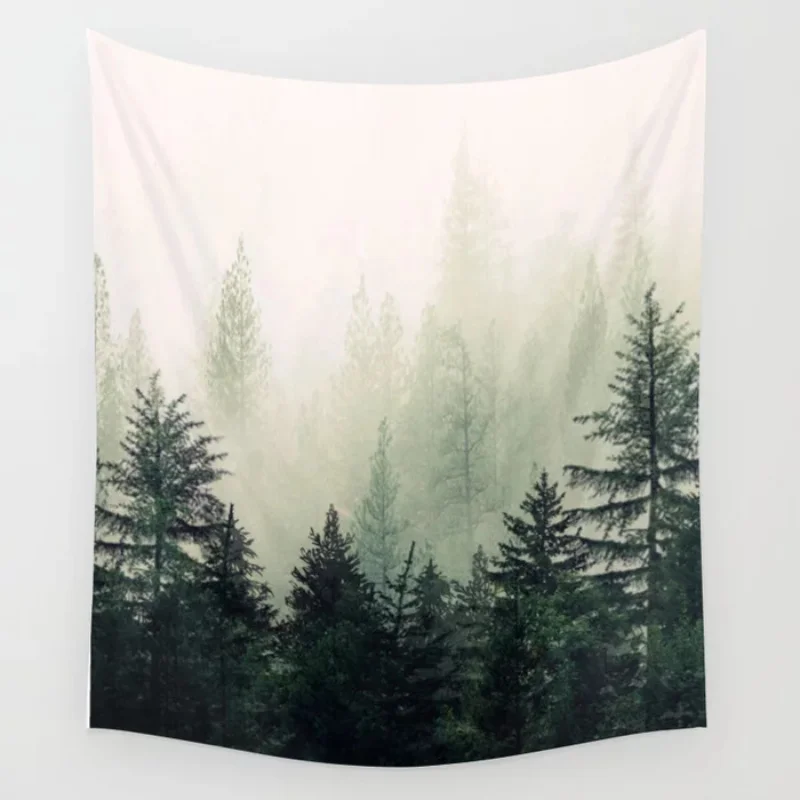 Foggy Pine Trees Tapestry Wall Hanging Wall Decor Coverlet Curtain Towel Throw Breathable Yoga Mat Watching Tv Tapestries