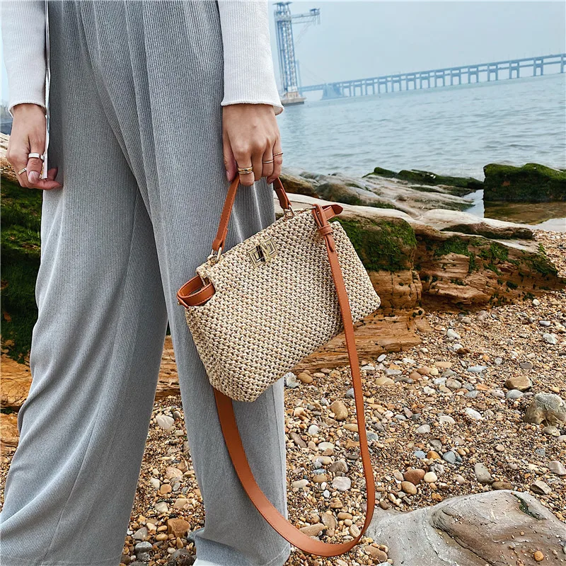 Small Rattan Straw Crossbody Shoulder Bags For Women 2021 Summer Fashion New Brand Travel Beach Handbags Designer