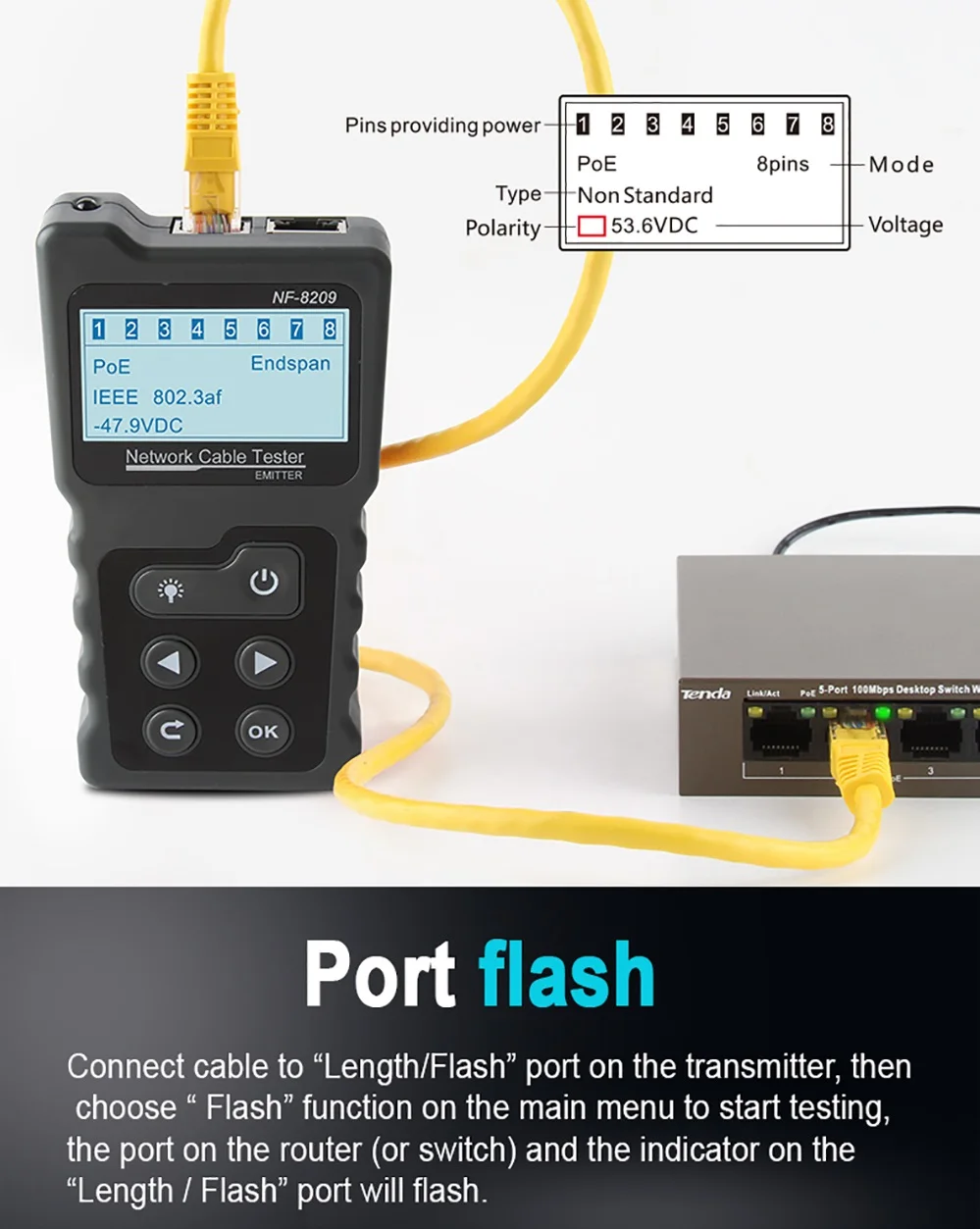 NOYAFA NF-8209 rastreador de cables pantalla Lan probador de medida herramientas de red pantalla LCD medida longitud probador de mapa de cables