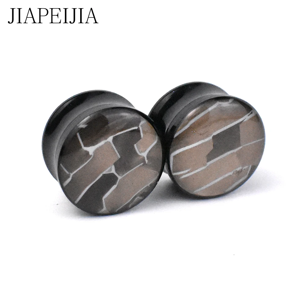 6-30mm Stone Stripes Ear Gauges Tunnels and Plug Black Acrylic Ear Stretching Kit Expander Piercing Earring