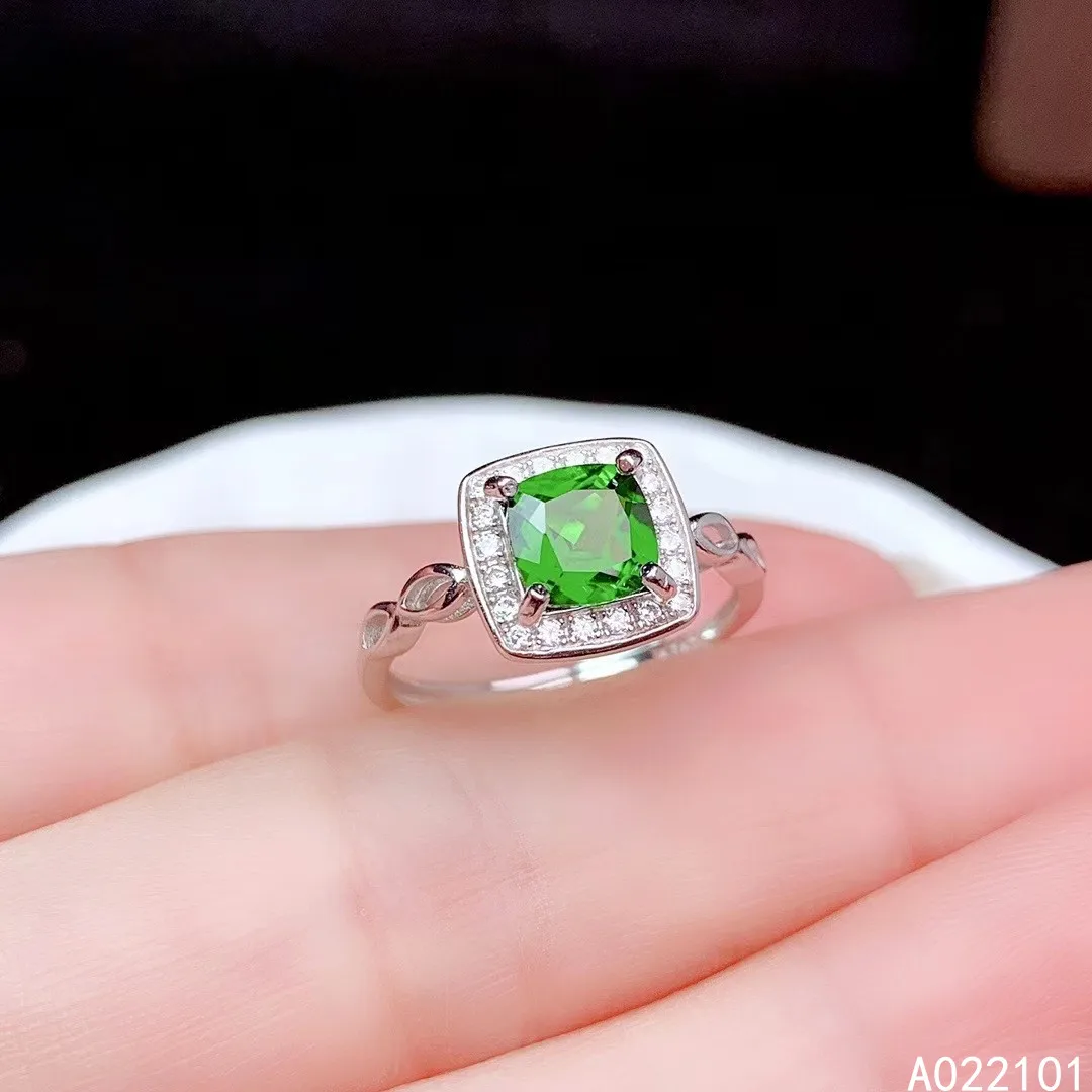 

KJJEAXCMY fine jewelry S925 sterling silver inlaid natural Diopside girl trendy ring support test Chinese style hot selling