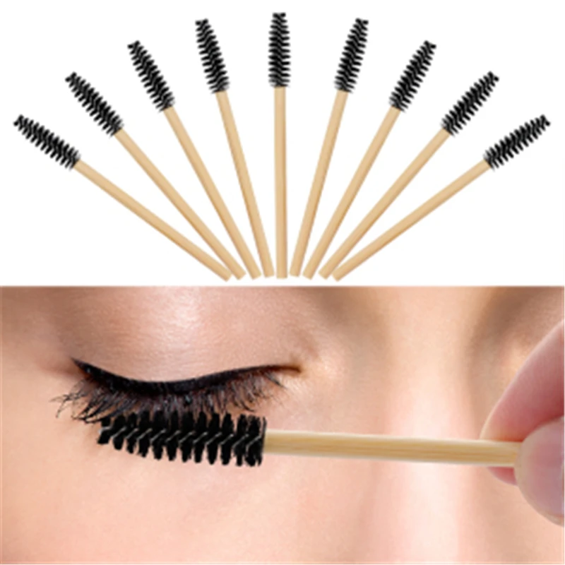 Brosse à cils avec manche en bambou noir, maquillage, Extension de cils, jetable, applicateur de Mascara, 100 pièces