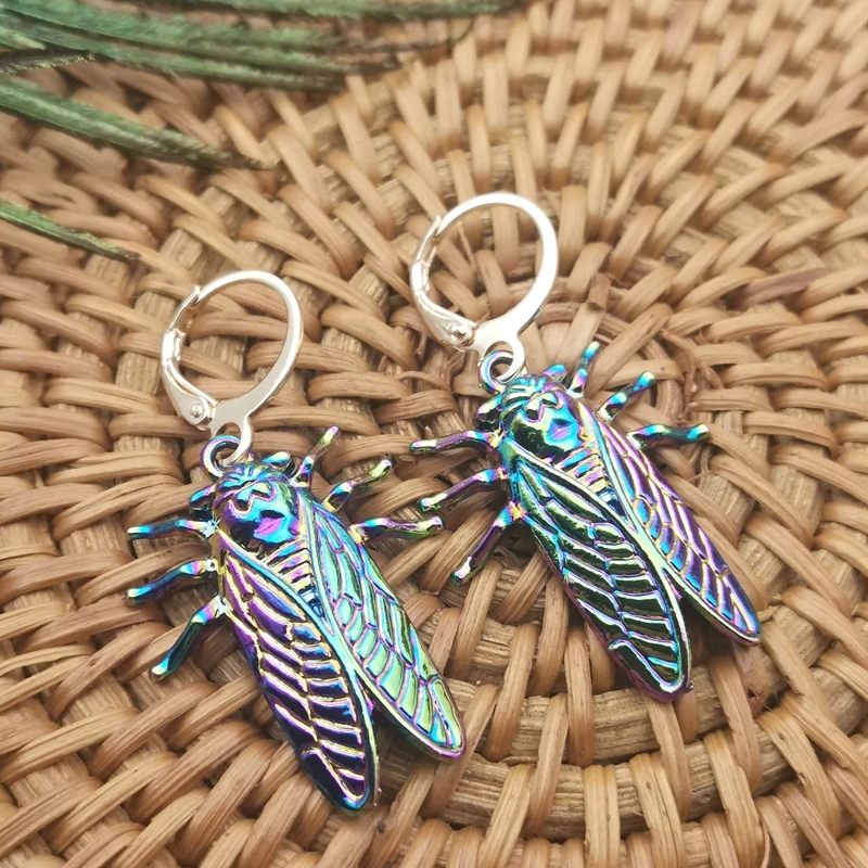 New Design!Psychedelic Cicada Lucky Insect Earrings, Unique Earrings,Super Cute