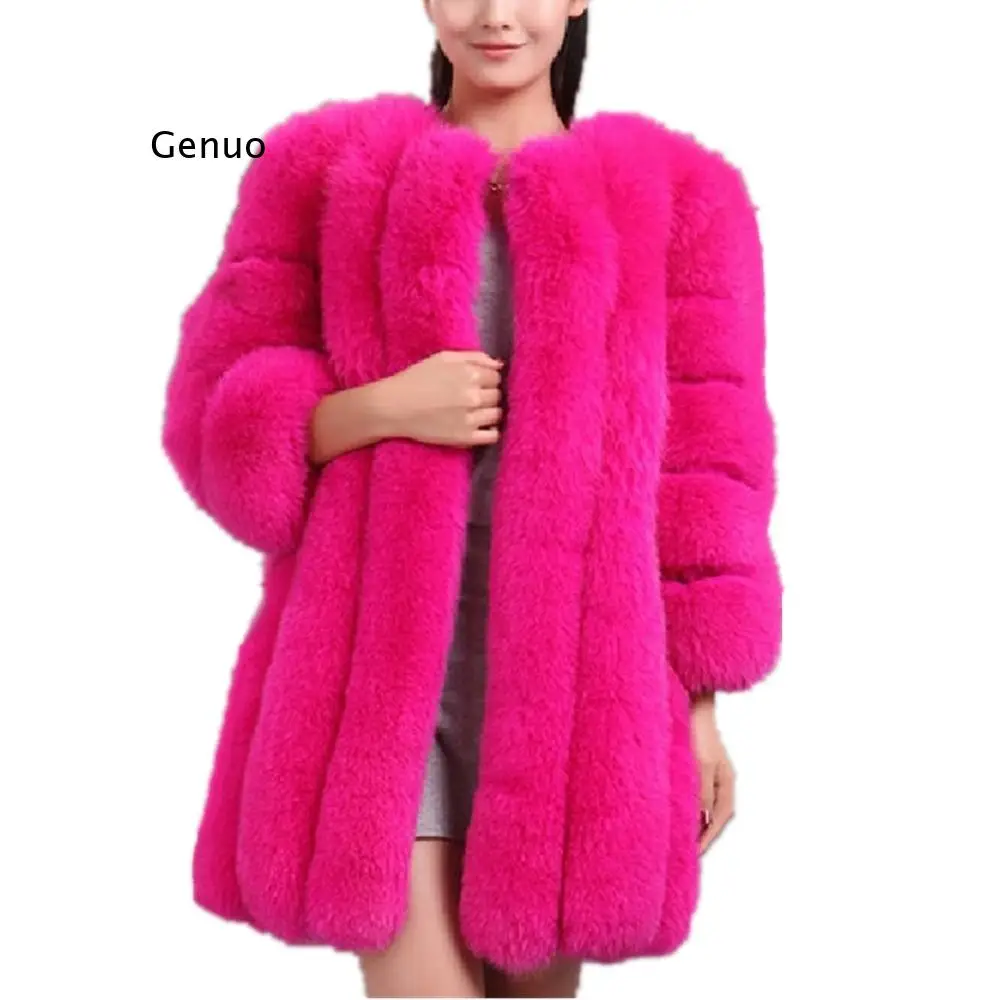 Women Winter Luxury Long Sleeves Faux Fox Fur Coat Jacket Slim Long Faux Fur Jacket Overcoat Women Furs Coat Abrigo Mujer