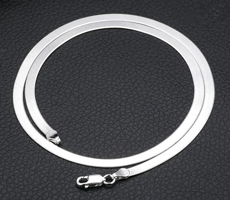 925 Sterling Silver Color Necklace 4MM Snake Chain Men & Women Couple Sterling Silver Jewelry Blade Chain image 3