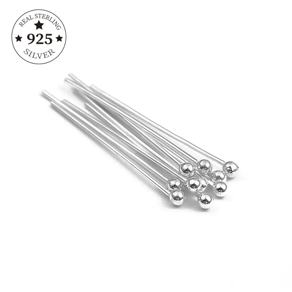 10pcs/lot 15 20 25 30 40 50 mm 925 Sterling Silver Ball Head Pins DIY Headpins For Jewelry Making Findings Accessories Dia 0.5mm