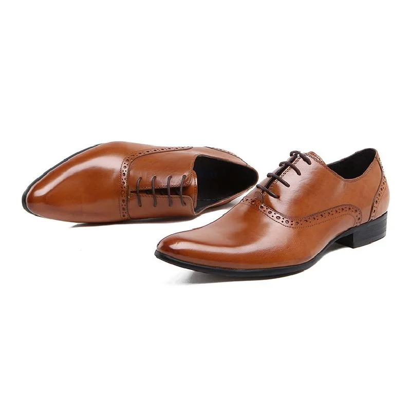 Pointed Toe Oxfords Business Dress Mens Shoes Genuine Leather Wedding Shoes Europe America Trendy Mens Daily Casual Work Shoes