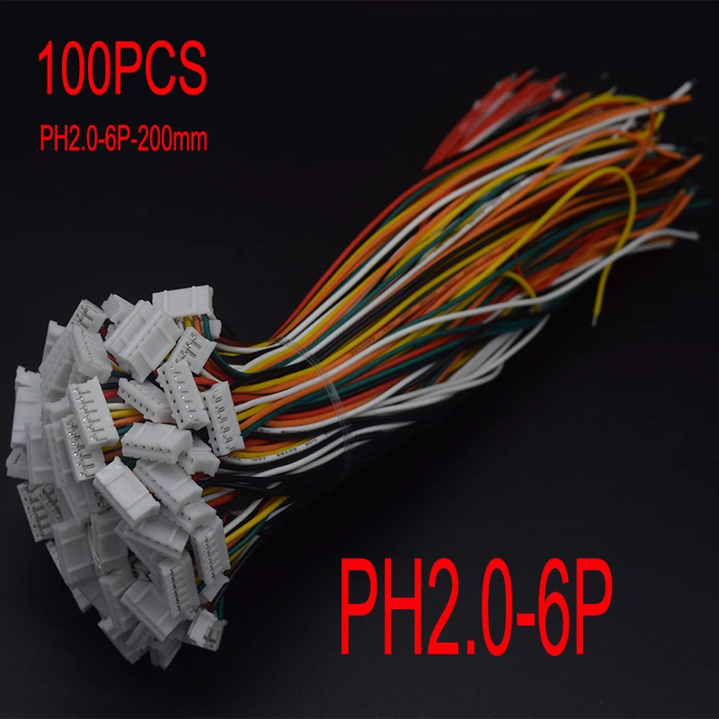 100PCS PH2.0mm Wire Cable Connector PH2.0 Plug Male & Female 20CM Aerial Docking 6P