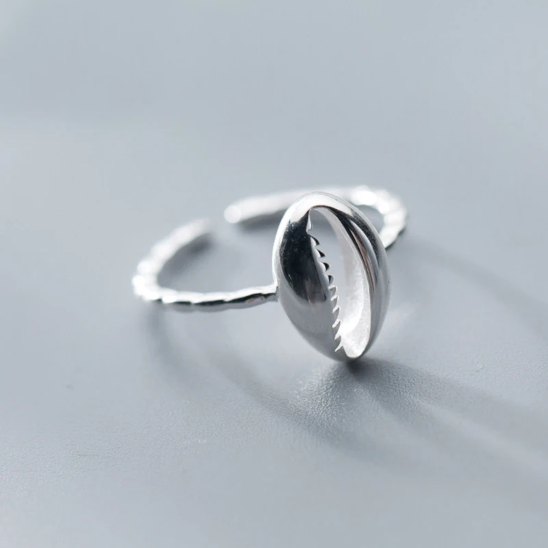 

MloveAcc Trendy 100% 925 Sterling Silver Chic Resizable Opening Shell Ring Jewelry Women Birthday Party Fine Gift Accessories