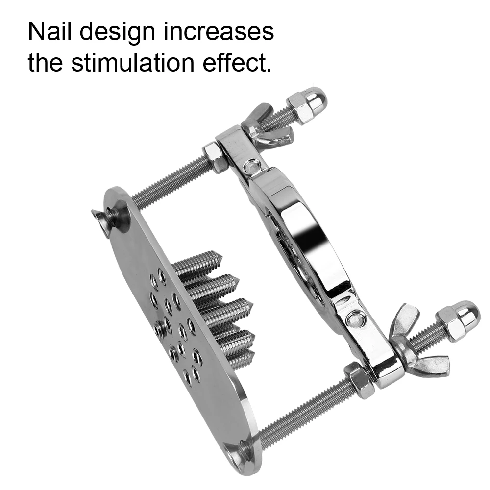 OLO Scrotum Stimulation Lock Cock Ring Stretcher Testicle Clamp Metal Spike Penis Ring Clamp Male Chastity Training Device