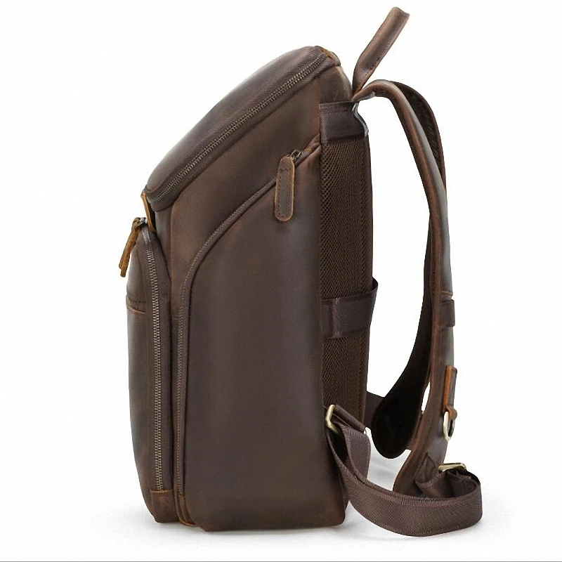 Luxury Backpack Men Crazy Horse Genuine Leather Back Pack Laptop Bag Business Casual Fashion Male Brown Bags High Quality