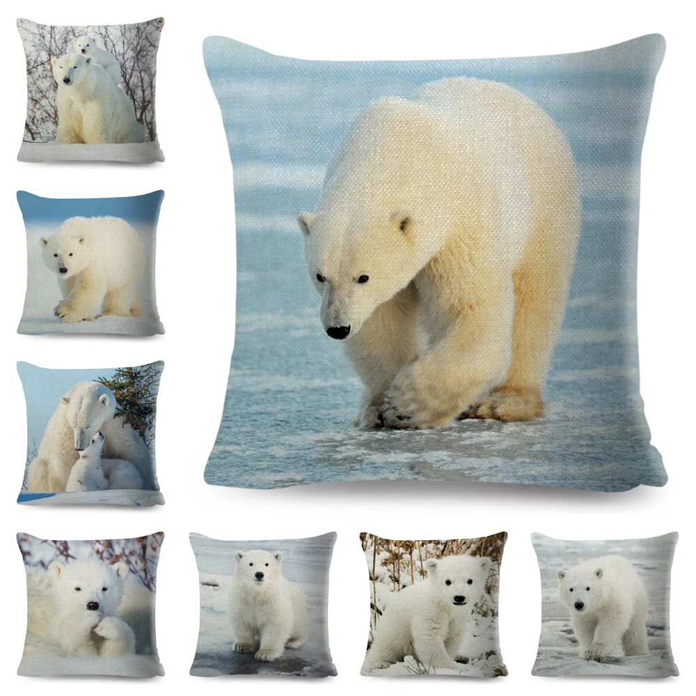 Brave Polar Bear Cushion Cover Decor Cute Wild Animal Pillow Cases Polyester Pillowcase for Sofa Home Car Children Room 45x45cm