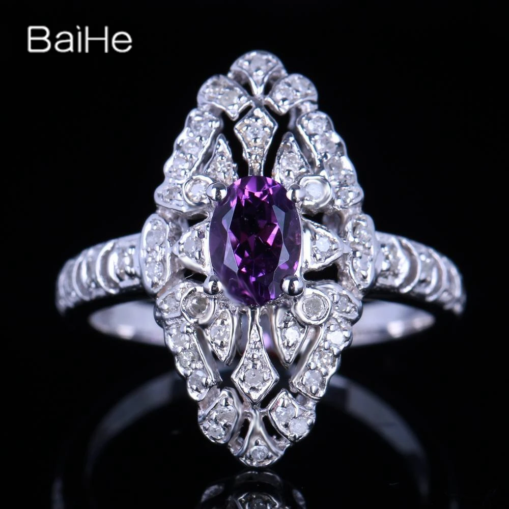 

BAIHE Solid 14K White Gold Genuine Amethyst Ring Man Women Engagement Making Trendy Fine Jewelry Bague Améthyste Amethyst-Ring