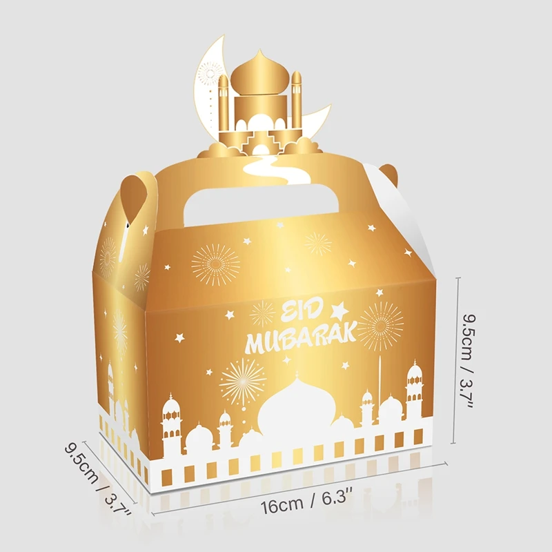 Sac cadeau Eid Mubarak avec poignée, papier de fête, boîte à bonbons, fournitures pour enfants, faveurs de fête, décor harcèlement Fitr Ramadan Mubarak, 4 pièces