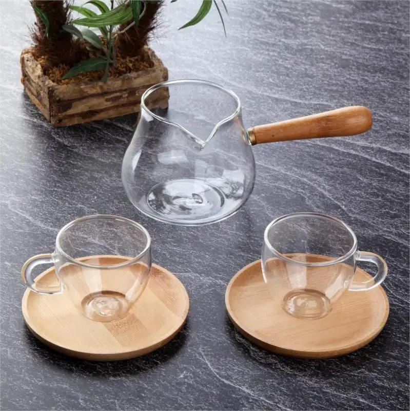 DOLBOVI Tohana Bamboo Dish Glass Coffee Pot & Coffee Cup Set 99007 Coffee maker турка для кофе cafetera