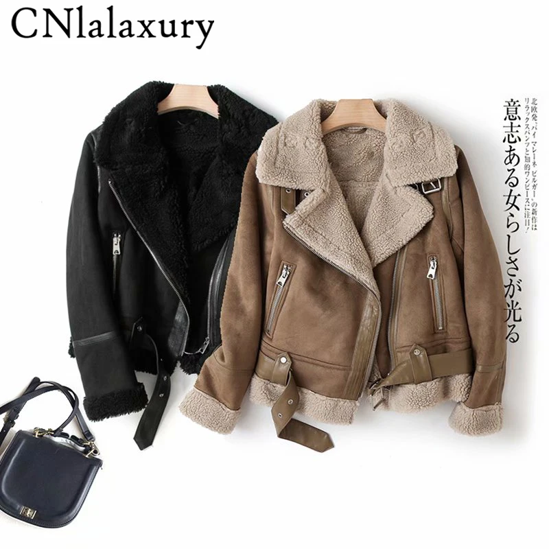 2022 New Winter Streetwear Women Suede Jacket Winter Coat Thick Warm Faux Lamb Leather Jackets Female Loose Motorcycle Outwear