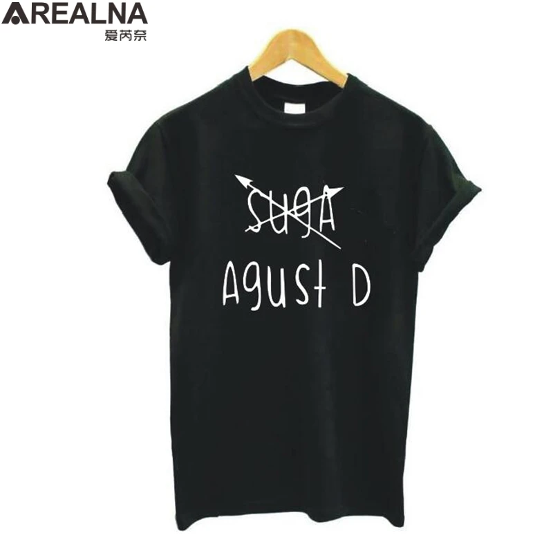 Agust D Letter Print basic white tshirt women harajuku Summer Short Sleeve black tshirts cotton women top Casual Tee Shirt Femme