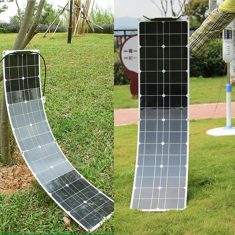 50 Watt Flexible Solar Panel 150w 200w Waterproof Narrow Monocrystalline Solar Panels 12v 24v for Camping/Car/Generator