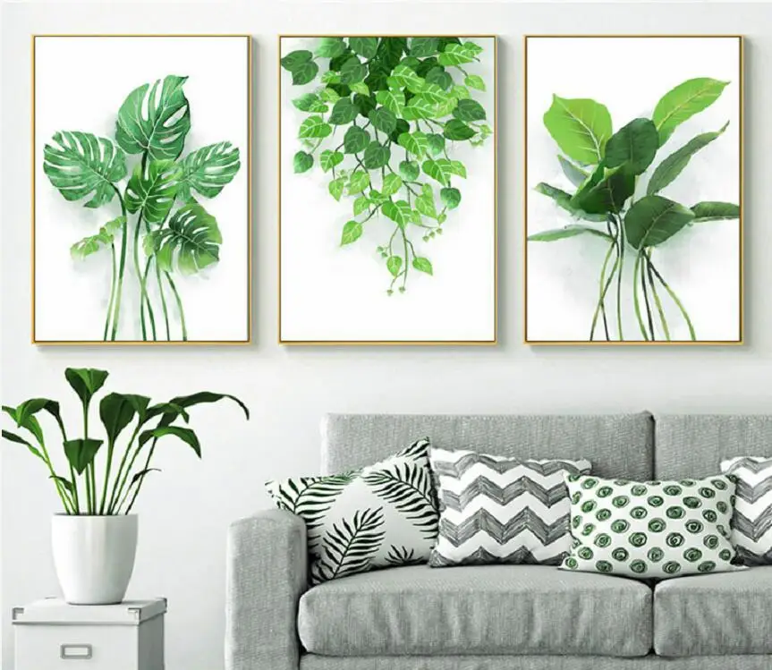 Decorative Painting Green Planting Cuadros Decoracion Dormitorio Wall Canvas Art Kitchen Posters Monstera Deliciosa Frameless