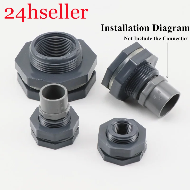 1Pcs Fish Tank Bulkhead Pipe Joints PVC Female 1/2-2" Joint Aquarium Water Inlet Outlet PVC Pipe Connector Water Tank Drainage