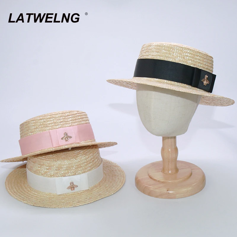 

Wholesale Kids Summer Sun Hats Fashion Bee Parent-child Visor Cap Girls Straw Beach Hats Women UV Protection Hat S1174