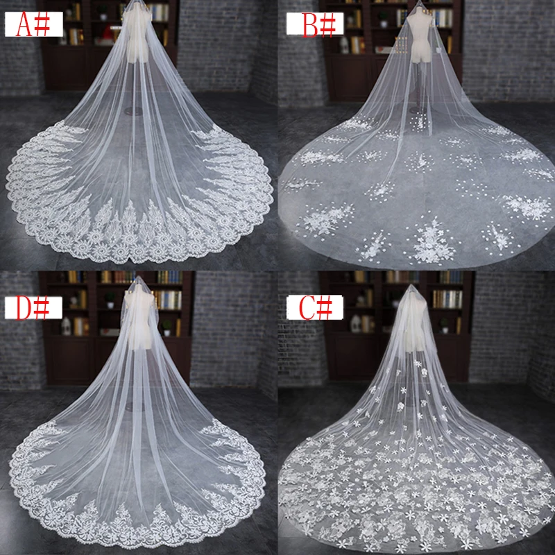 

Real Photos 3M New Wedding Veils With Lace Crystal Applique Long Wedding Accessories One Layer Bridal Headwear Velos De Novia