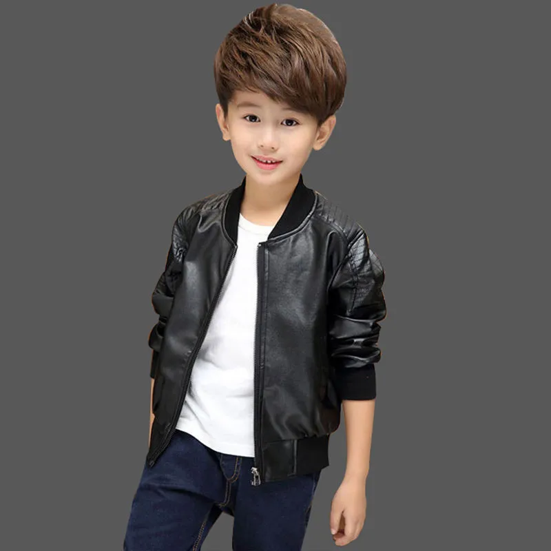 Boys Coats Autumn Winter Fashion Children\'s Plus Velvet / No Velvet Two styles Warming Cotton PU Leather Jacket For 1-11Y Kids