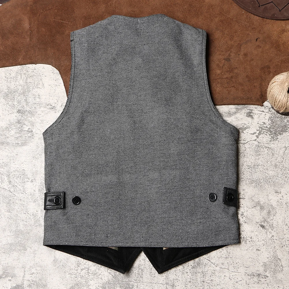 DSV199 Asian Small Size Mens Super High Quality Genuine Cow Leather Brass Button Vest Stylish Waistcoat