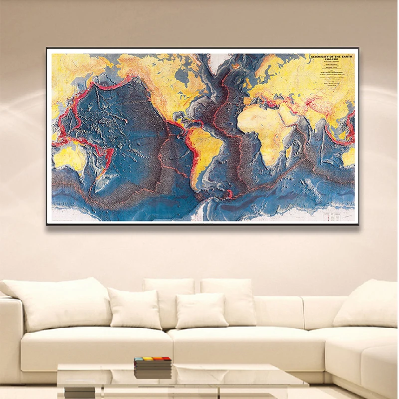 Imagem -01 - Mapa do Mundo Sismicidade da Terra Oceano Piso Panorama para Pesquisa Material Escolar Sala de Estar Decoração para Casa 225*150cm 19601980 mapa do mundo sismicidade da terra oceano piso panorama para pesquisa material escolar sala de estar decoracao para casa 225150cm 19601980 01