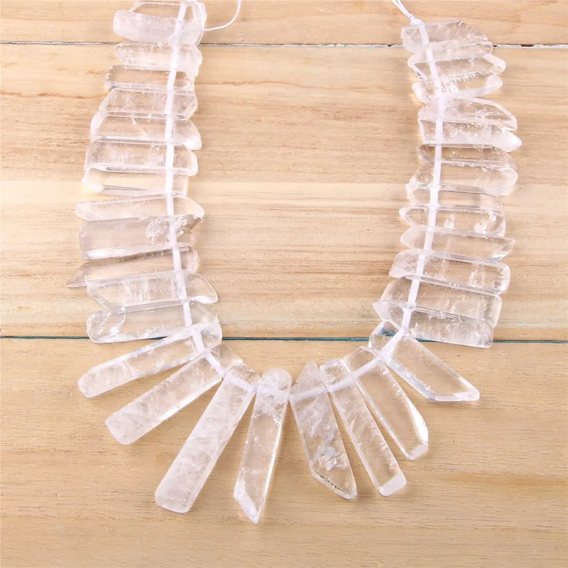 Natural Clear Crystal Point Beads 5-8 mm*20-48 mm Transparent Quartz Drilled Polished Slab Stick Beads For DIY Graduated Pendant