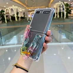 Bear Bracelet Chains Phone case For Samsung Galaxy Z Flip 4 Clear Shockproof Z Flip 3 1 2 Cover