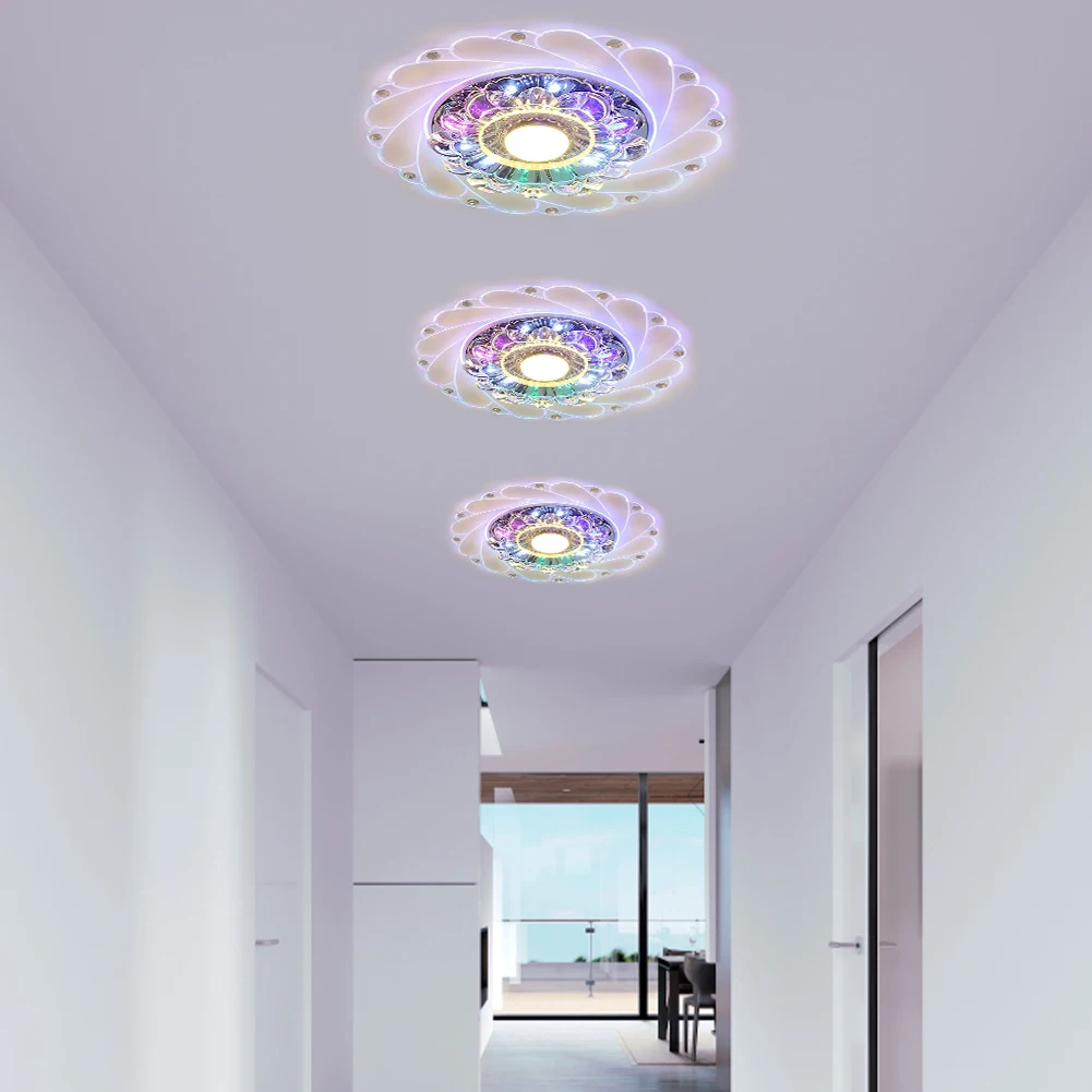 Crystal Lotus Ceiling Lights 220-240V 3W Colorful Lighting For Corridor Bedroom Living Room Home Decoration LED Ceiling Lamp