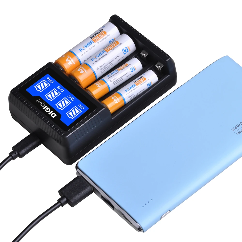 شاحن بطارية LCD USB AA & AAA سريع 4-Bay شاحن بطارية فردي ذكي لبطاريات AA/AAA Ni-MH Ni-CD القابلة لإعادة الشحن