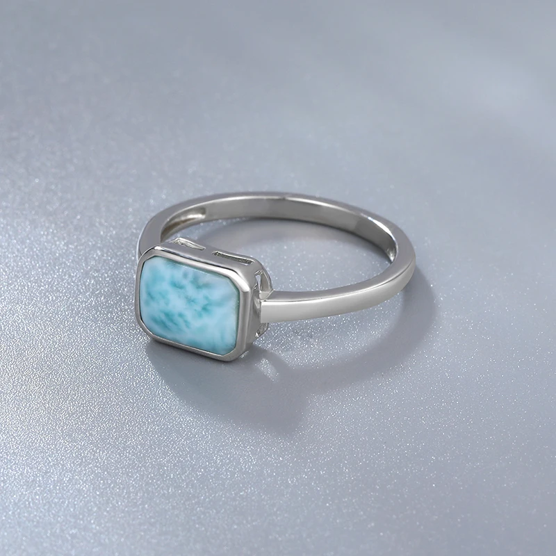 2021 New Trend 925 Sterling Silver Natural Gemstones Larimar Ring for Women Geometry Design Classic Simple Female Jewelry Dating