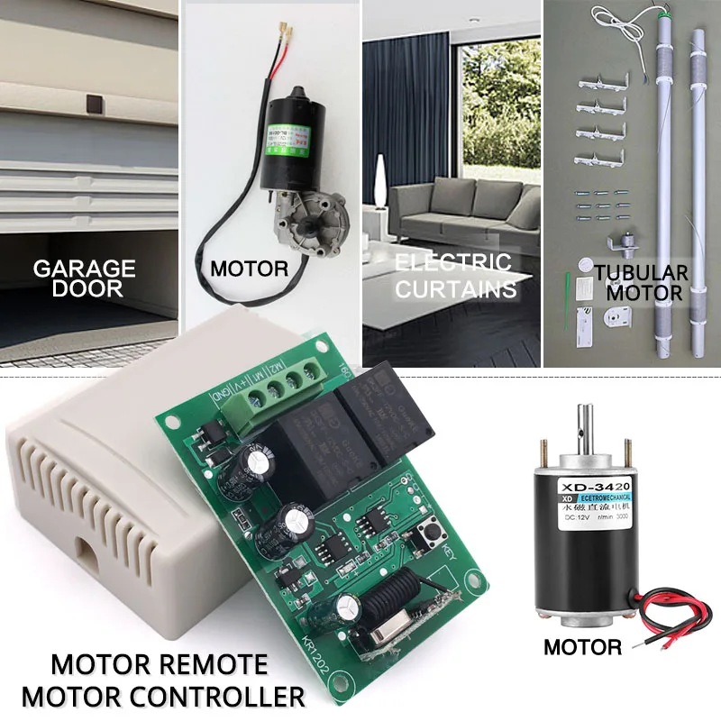 Electric Curtain Motor Remote Controller DC 12V 10A rf Relay Receiver Board and Long Range Transmitter for Tubular Motor/ Garage