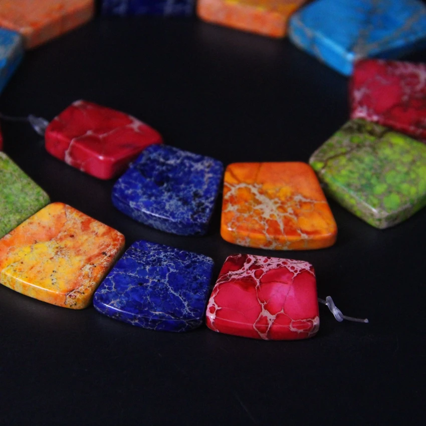 15pcs Mix Color Ocean Sediment Jaspers Graduated Necklace Trendy Gifts,Top Drilled Emperor Stone Trapezoid Slab Beads Jewelry