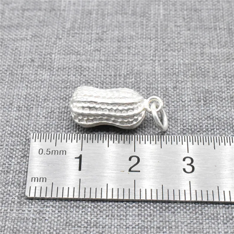 2pcs of 925 Sterling Silver Peanut Charms 3D Shiny Food Pendants for Necklace Bracelet