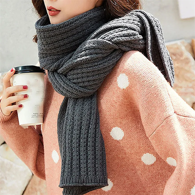 New Korean Women\'S Knitted Scarf Winter Wild Student Warm Ladies White Black Thick Long Woman Scarf