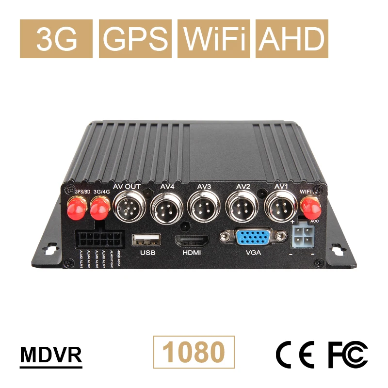 AHD 1080P 3G WiFi Mobile DVR G-Sensor SD Card MDVR Support iPhone Android Phone PC Real Time Video Monitor GPS Track Speed I/O