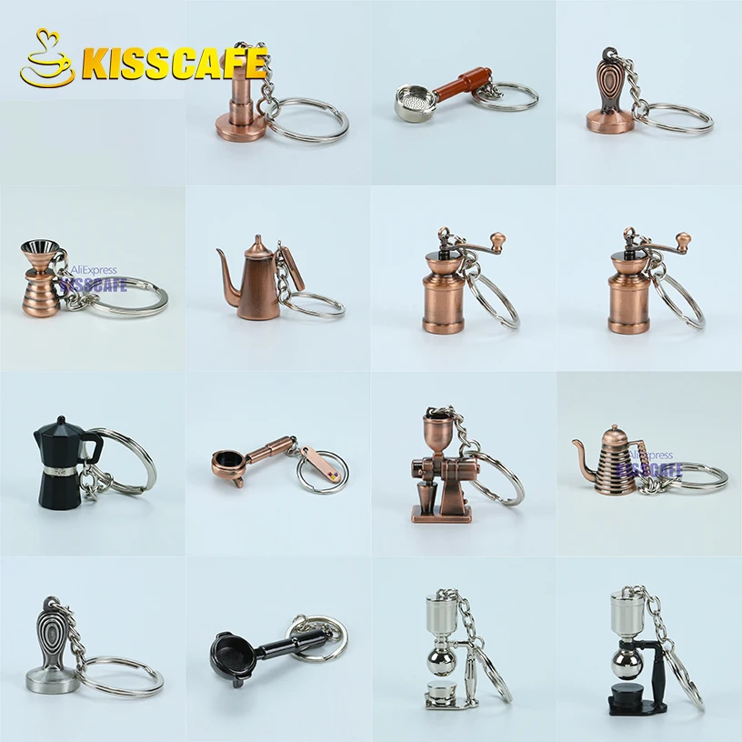 Creative Barista Coffee Tamper Keychain Coffee Machine Handle Moka Pitcher Keyring Portable Coffeeware Espresso Accessories Gift