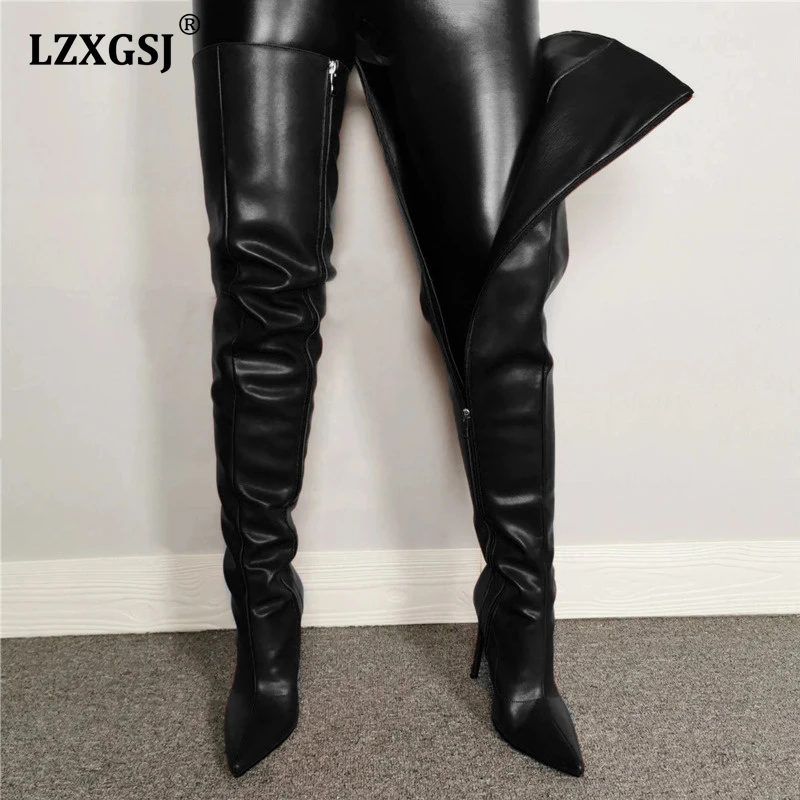 2024 High Heels Women\'s Over The Knee Boots Size 46 Sexy Women Shoes Colorful Pu Leather Thigh High Boots