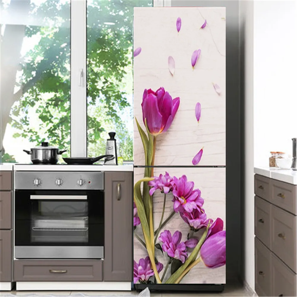 Modern Design Fridge Door Cover Wall Sticker Self-adhesive flower Refrigerator Stickers Wallpaper home decor adesivos de paredes