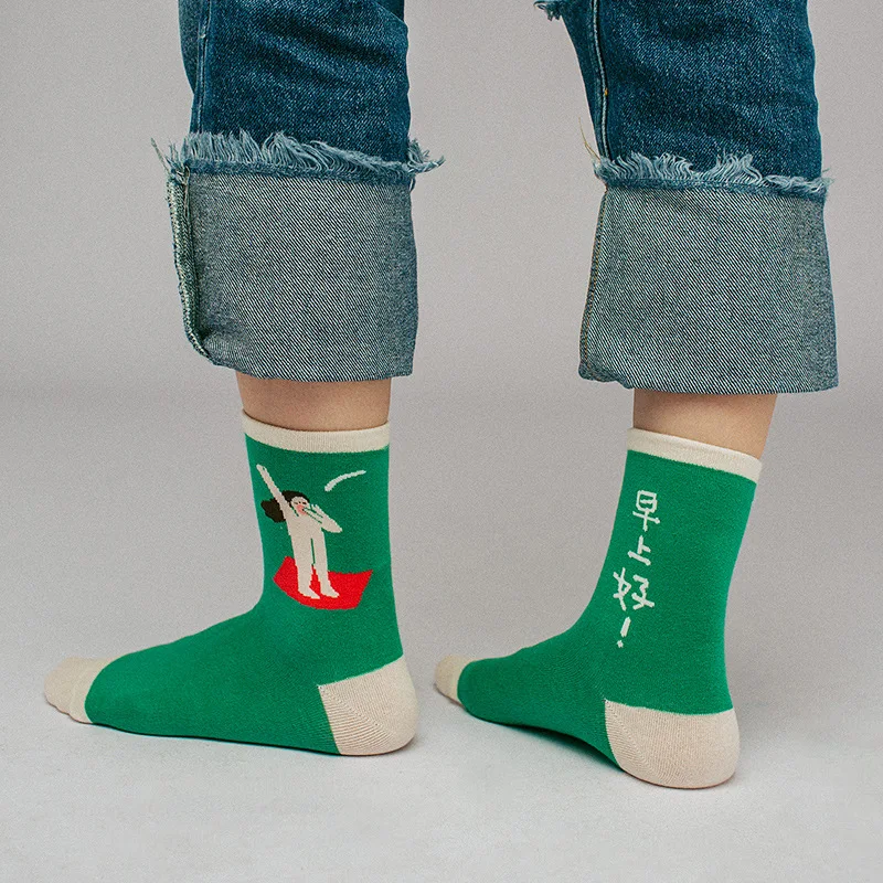 Funny Cartoon Girl Patterned Women Ankle Cotton Socks Women Short Hipster Japanese Casual Creative Cute Socks Art Funny Sox