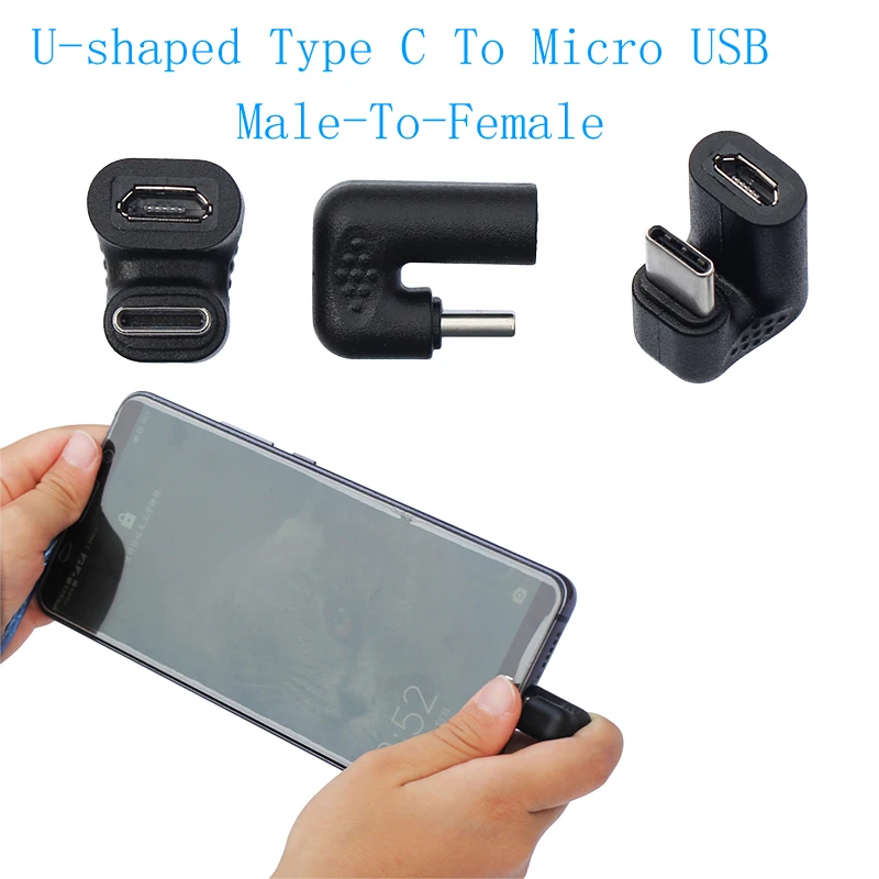 U Shape Angled Type C Cable Adaptor USB Type C & Micro USB Female Easy for Cell Phone GameFor Huawei Samsung Xiaomi