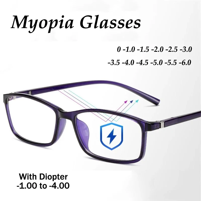 

Business Myopia Glasses Men Women Anti Blue Rays Square Student Myopia Glasses Frame 0 -1.0 -1.5 -2.0 -2.5 -3.0 -3.5 -4.0