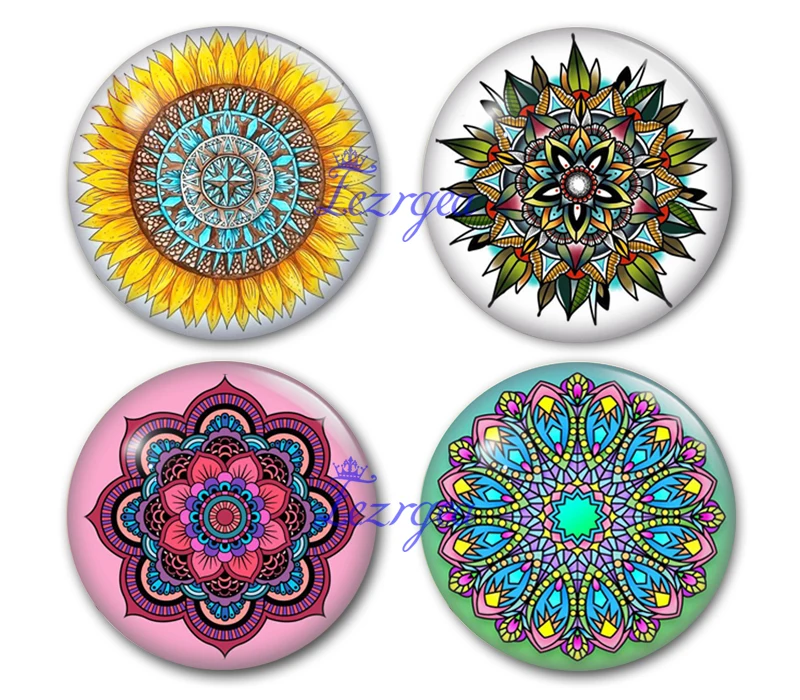 Mandala glass cabochon, Religion Buddhism Hinduism Round photo glass cabochon demo flat back Making findings