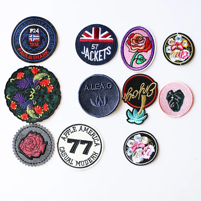 2 Pcs Rose Number Love round icon Embroidered Iron on Patches for Clothing DIY Stripes Clothes Patchwork Stickers Custom Badge