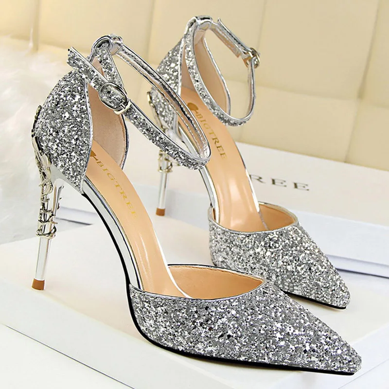 BIGTREE Shoes Heels 2023 New Woman Pumps Sequins High Heels Women Shoes Fashion Ladies Shoes Gold Sliver Stiletto Heels Sandals